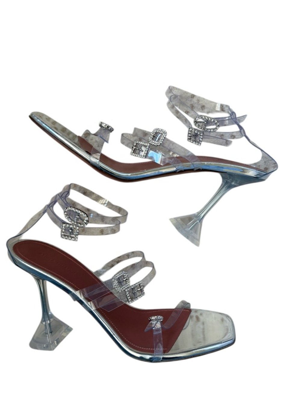Amina Muaddi Made in Italy Robyn Transparent PVC Buckle-Embellished Sandals - Picture 8 of 15
